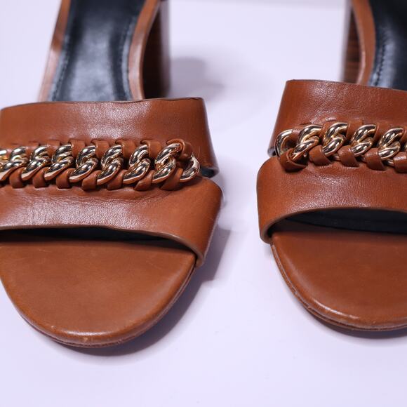 COACH Phoebe Block Heel Sandal Brown Chained Open Toe Ankle Strap Women's 6B - Picture 2 of 8